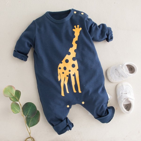 Baby Giraffe Print Long-sleeve Jumpsuit