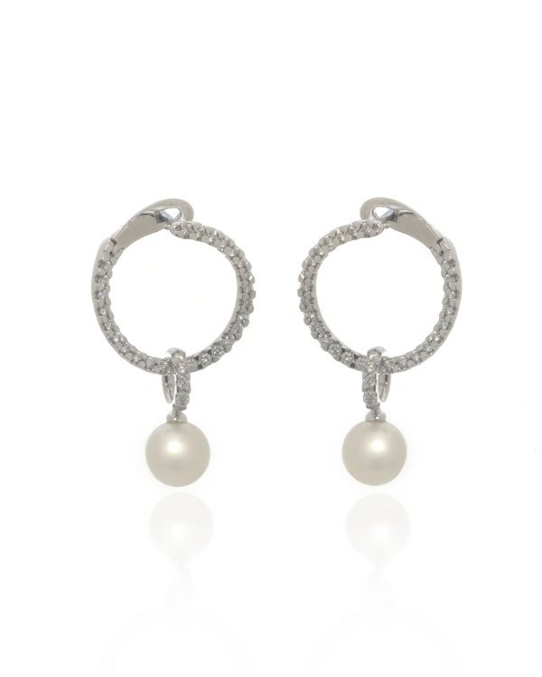 Classic 18k White Gold Diamond(0.45ct Twd) Pearl Earrings MEA10289ADXW