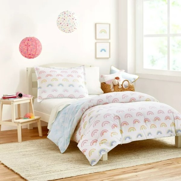 Home Kids Rainbow Toss Reversible Organic Cotton Blend Comforter Set, Twin, White, 2-Pieces