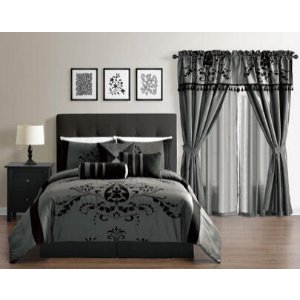 Leta Collection 7-Piece Lightweight Comforter Set, Queen, Grey