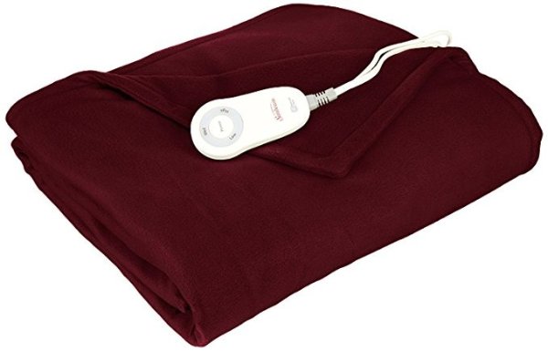 Fleece Heated Electric Throw Blanket with PrimeStyle Lighted Controller, Garnet Red