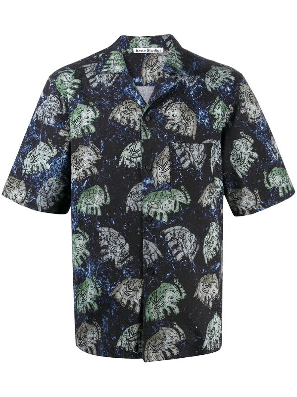elephant print short-sleeve shirt