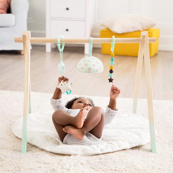 . toys – Woodenay Play Gym – Activity Mat – Starry Sky – 3 Hanging Sensory Toys – Organic Cotton – Natural Wood –aies, Infants