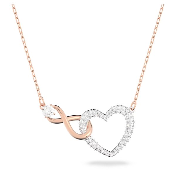 Infinity necklace Infinity and heart, White, Mixed metal finish