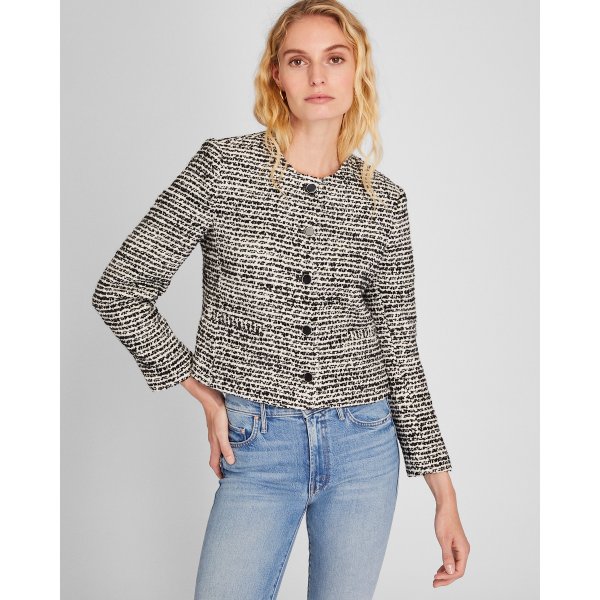 Boucle Cropped Collarless Jacket