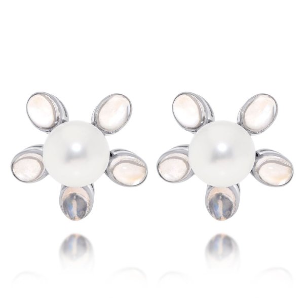 Assael 18K White Gold, Single South Sea Cultured Pearl 12.9mm - 11.6mm and Moonstone 13.01ct. tw. Huggie Earrings