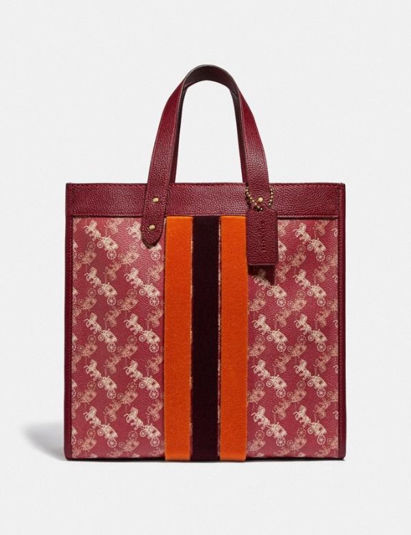 Lunar New Year Field Tote With Horse and Carriage Print and Varsity Stripe