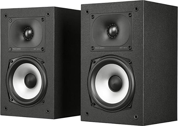 Polk Monitor XT15 Pair of Bookshelf or Surround Speakers - Hi-Res Audio Certified, Dolby Atmos & DTS:X Compatible, 1" Terylene Tweeter & 5.25" Dynamically Balanced Woofer, Midnight Black