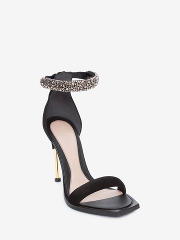 ‎Women‎'s ‎Black ‎ ‎Pin Heel Embellished Bangle Sandal ‎ | Alexander McQueen