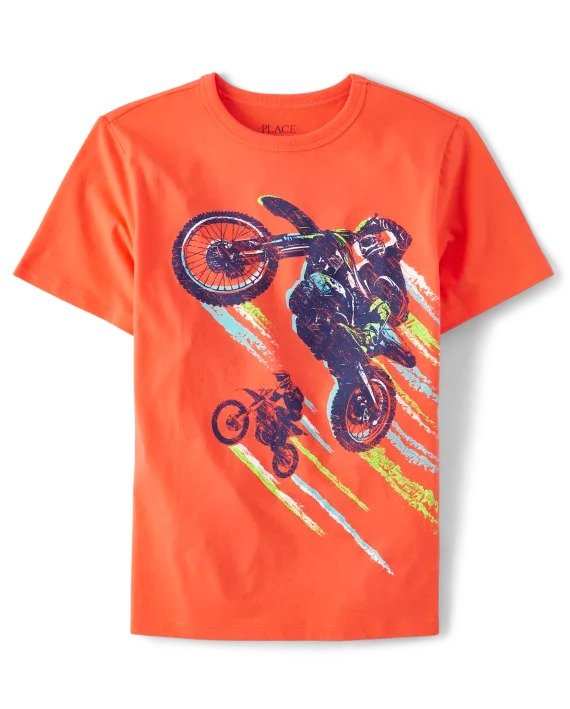 Boys Short Sleeve Dirt Bike Graphic Tee | The Children's Place - LAVA CORAL CL