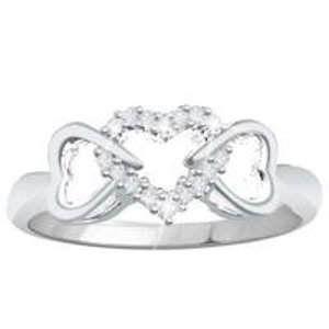0.10CT Natural Diamond Sterling Silver Triple Hearts Promise Ring with Gift Box