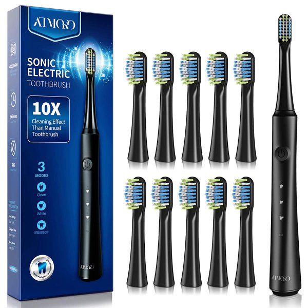 ATMOKO Electric Toothbrushes for Adults with 10 Duponts Brush Heads,