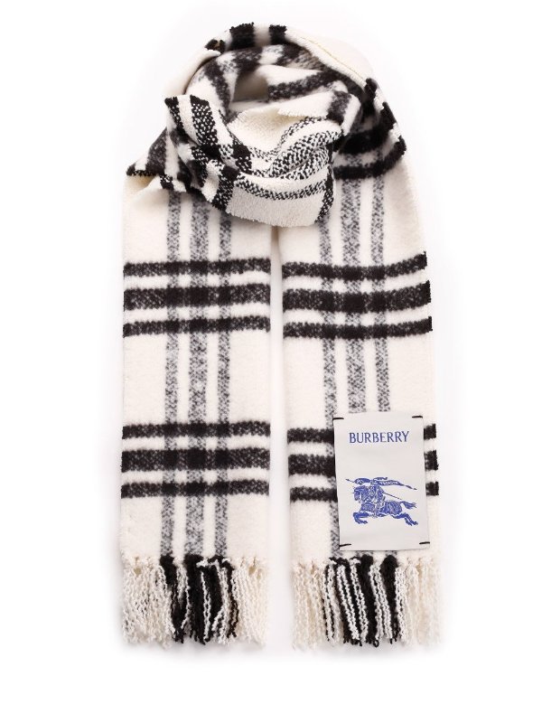 Logo Patch Checked Fringed Scarf