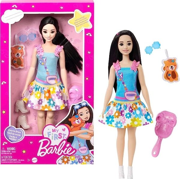 My FirstPreschool Doll, Renee with 13.5-inch Soft Posable Body & Black Hair, Plush Squirrel & Accessories