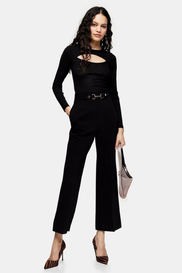 Black Kick Flare Trousers With Hardware