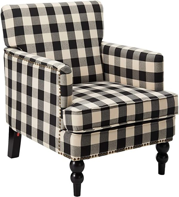 Evete Tufted Fabric Club Chair, Black Checkerboard