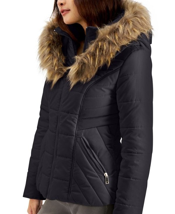 Maralyn & Me Juniors' Hooded Faux-Fur-Trim Puffer Coat & Reviews - Coats - Women - Macy's