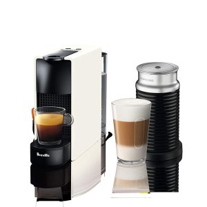 Nespresso Essenza Mini Original Espresso Machine Bundle with Aeroccino Milk Frother by Breville, Pure White