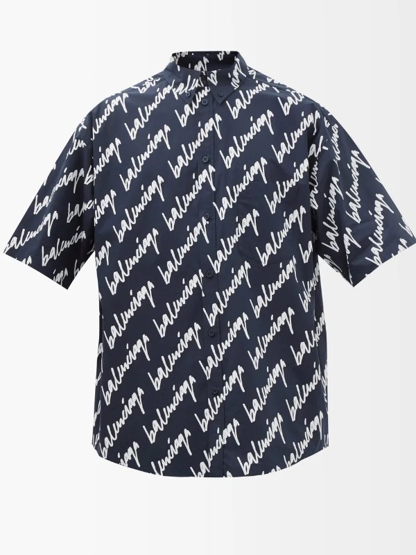 New Scribble-print poplin short-sleeved shirt | Balenciaga