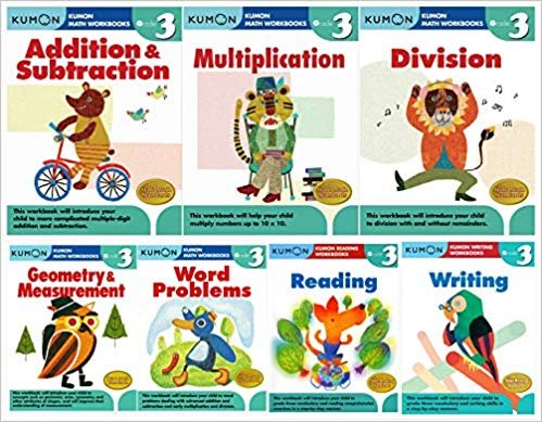 Kumon Grade 3 Complete Set (7 Workbooks) - Addition&Subtraction, Multiplication, Division, Geometry&Measurement, Word Problems, Reading, Writing