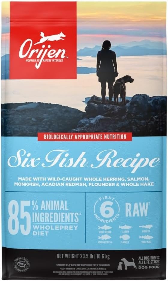 Six Fish Dry Dog Food, Grain Free and Chicken Free Dog Food, Fresh or Raw Ingredients, 23.5lb