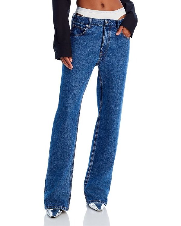 Loose High Rise Cotton Jeans in Deep Blue