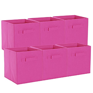 ON'H Foldable Cloth Storage Cube Baskets Bins Organizer Containers Drawers for Closet Kids Toy Storage (6, Fuchsia)