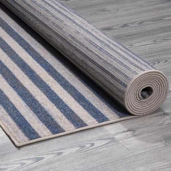 Ione Blue/Cream 8 ft. x 10 ft. Striped Low Pile Area Rug