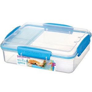 Sistema To Go Collection Snack Attack Duo Food Storage Container, 32.9 oz, Clear with Blue