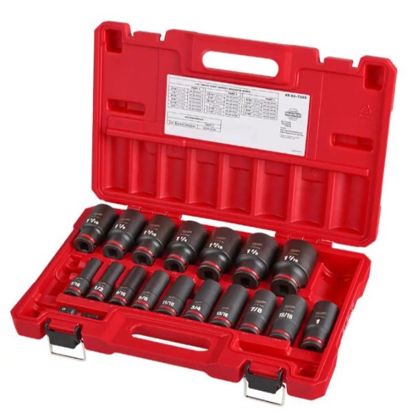 SHOCKWAVE 1/2 in. Drive SAE Deep Well 6 Point Impact Socket Set (18-Piece)