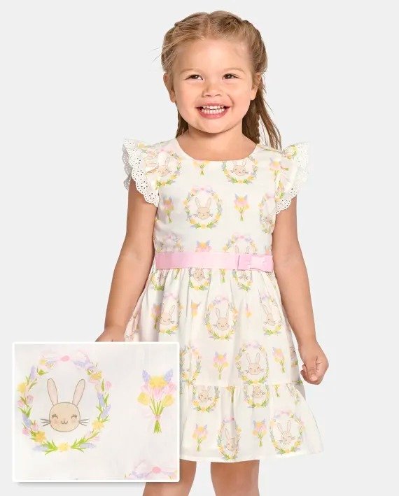 Toddler Girls Bunny Ruffle Dress - simplywht