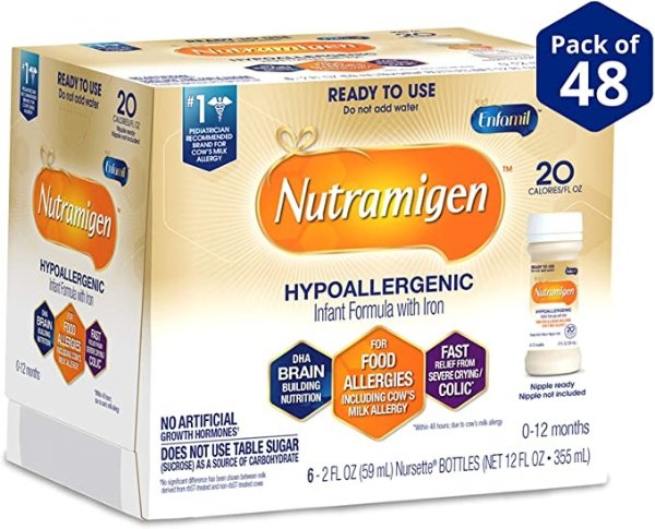 Nutramigen Infant Formula - Hypoallergenic & Lactose Free Formula - Ready to Use Nursette Bottles, 2 fl oz (6 count)