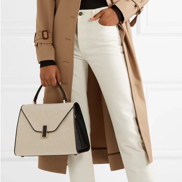Iside large linen and textured-leather shoulder bag
