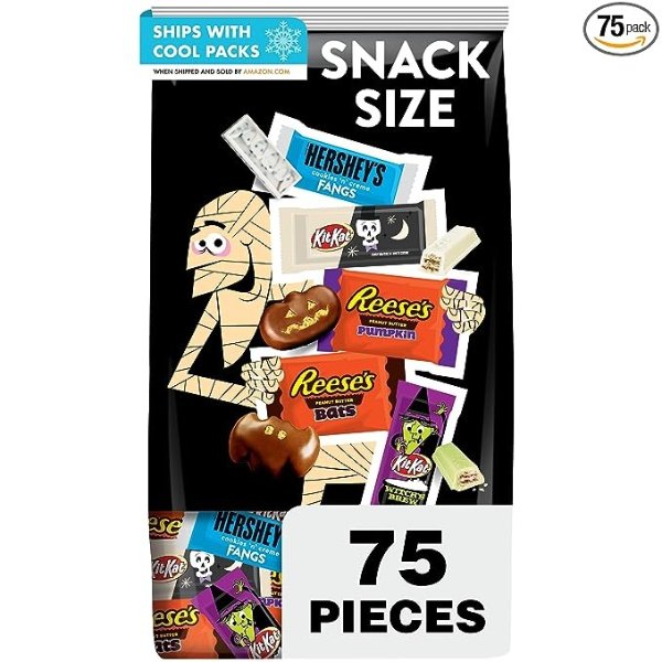 Hershey Assorted Milk Chocolate and Creme Flavors Snack Size, Halloween Candy Bulk Variety Bag, 38.22 oz (75 Pieces)