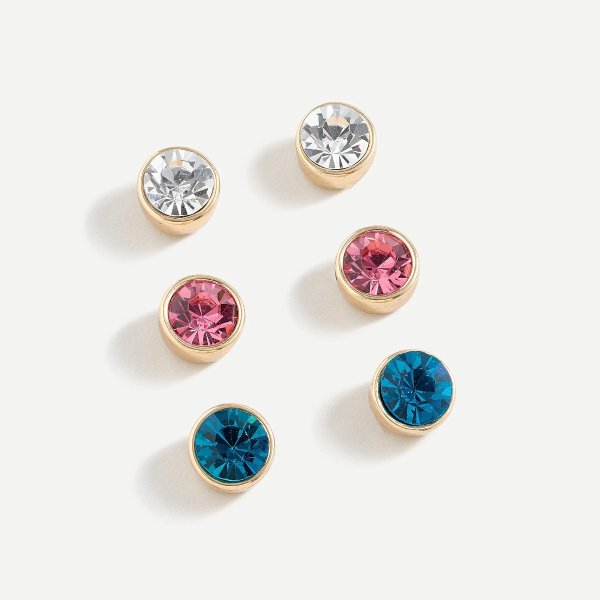 Colorful crystal earrings three-pack