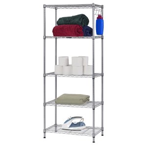 5 Tier Wire Shelving with Hooks in Silver