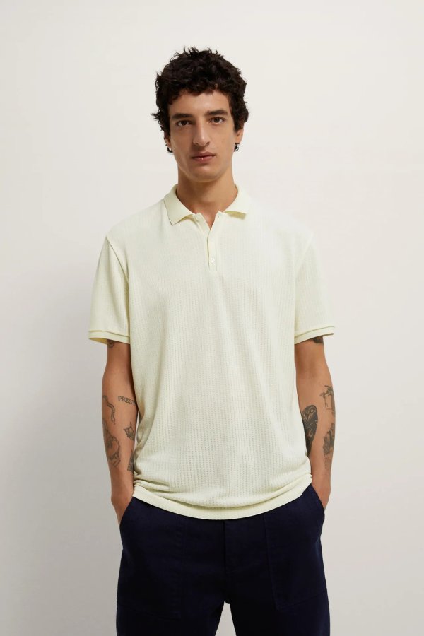 TEXTURED WEAVE POLO SWEATER