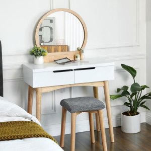 Dealmoon Exclusive: White Makeup Vanity Table with Round Mirror