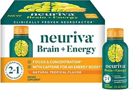 Coffee Cherry & Vitamin B12 – Neuriva Brain + Energy Tropical Flavored Ready-to-Drink Shots (3 Pack of 12 Count Boxes) (36 Shots) Focus + Concentration, Fuels Brain Health & Energy Boost*, Caffeine