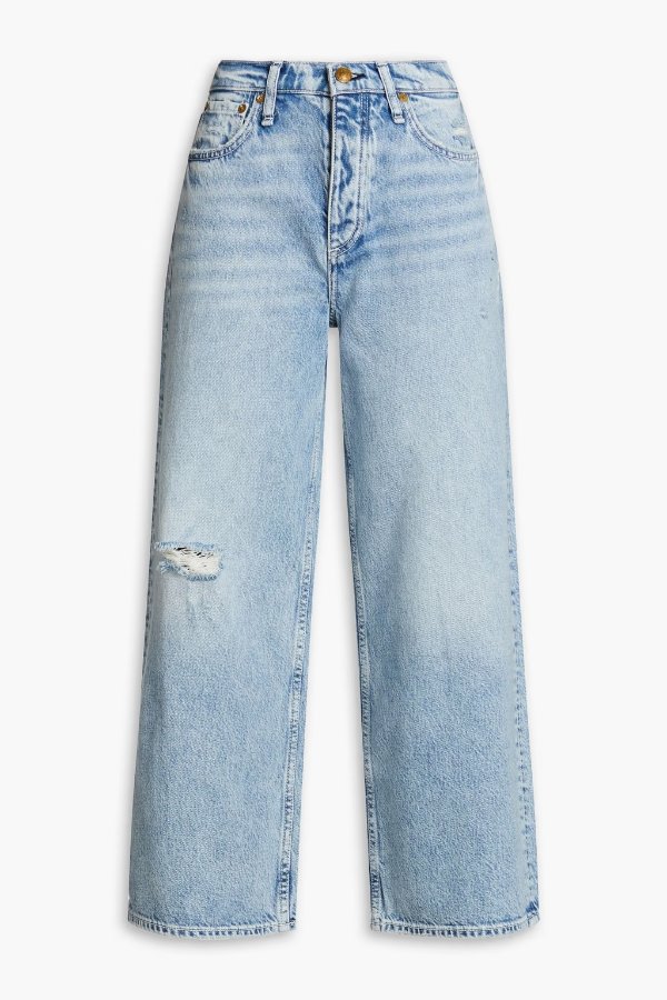 Malvern cropped distressed high-rise wide-leg jeans