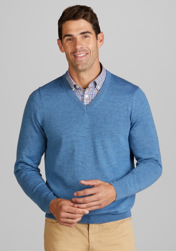 Tailored Fit Merino Wool V-Neck Sweater - Big & Tall CLEARANCE #6P9U