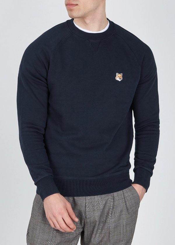 Navy embroidered cotton-jersey sweatshirt