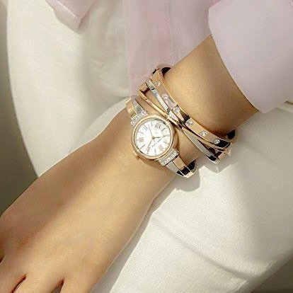Women's AK/2245RTST Swarovski Crystal Accented Rose Gold-Tone and Silver-Tone Bangle Watch and Bracelet Set