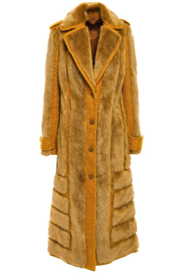 Faux fur and jute-blend boucle coat