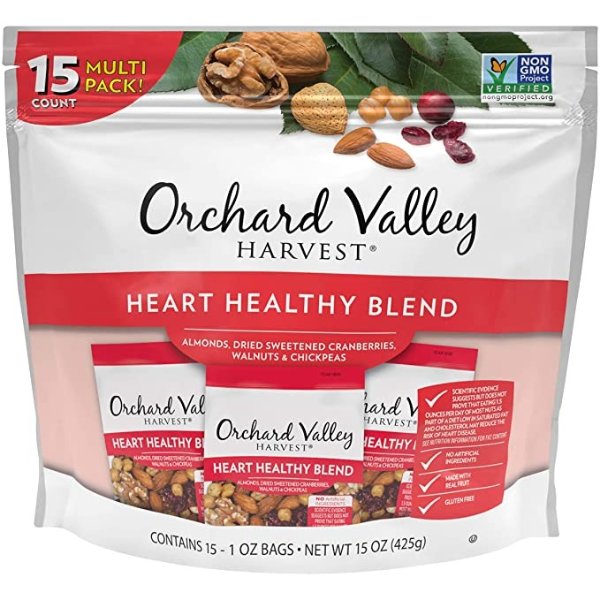 Heart Healthy Blend, 1 Ounce Bags (Pack of 15), Almonds, Cranberries, Walnuts, and Chickpeas, Gluten Free, Non-GMO, No Artificial Ingredients