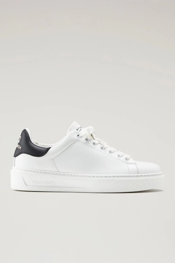 Classic Court Sneakers in Soft Calf Leather with Contrast Rear Patch White Black