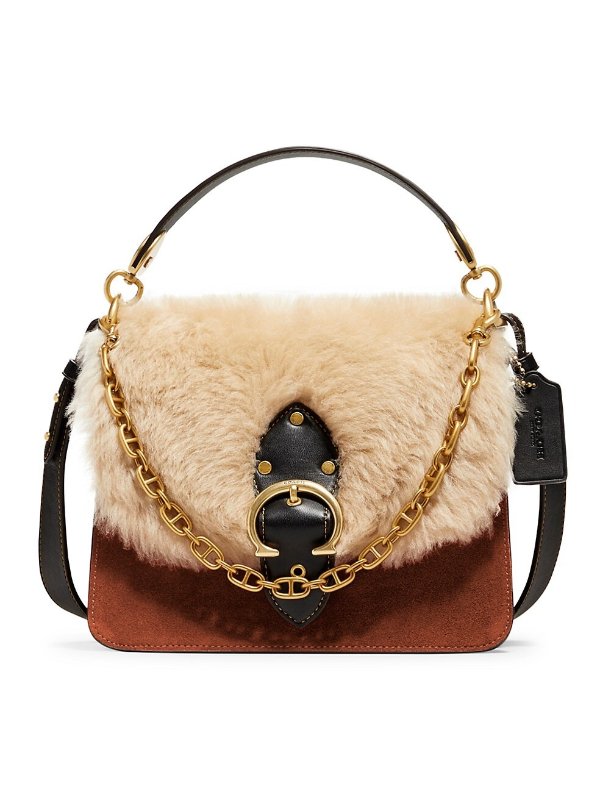 Beat Mixed Leather & Shearling Shoulder Bag