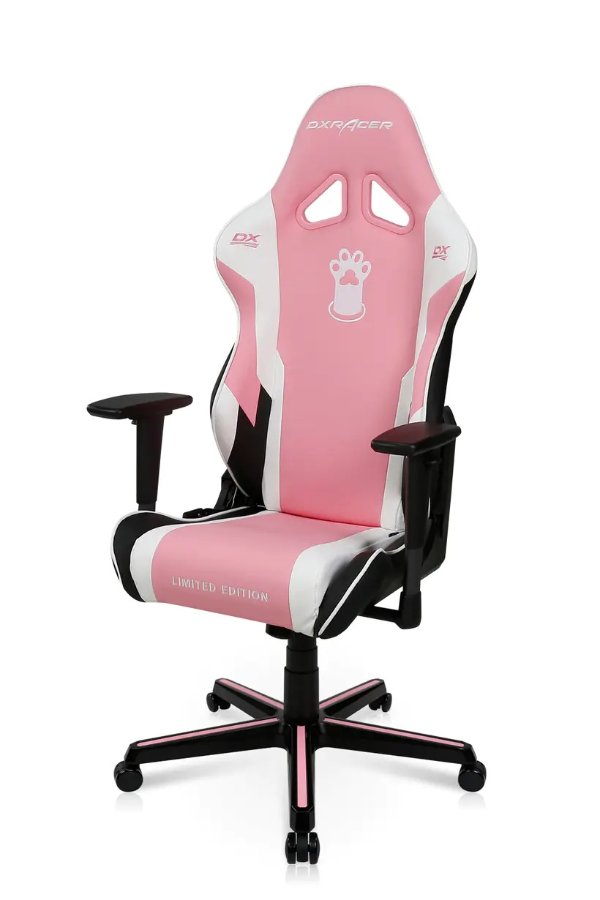 Pink Paw Print Conventional Gaming Chair PVC Leather RZ95 - Pink & White