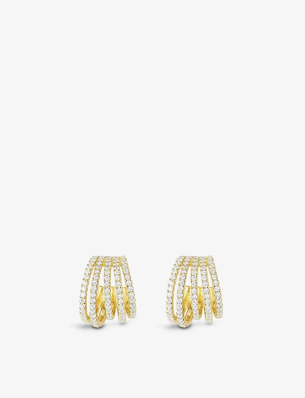 Five-hoop yellow gold-toned sterling silver and zirconia stone earrings