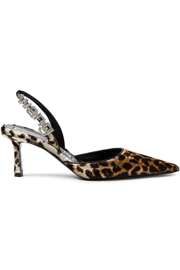 Grace logo-embellished leopard-print velvet slingback pumps